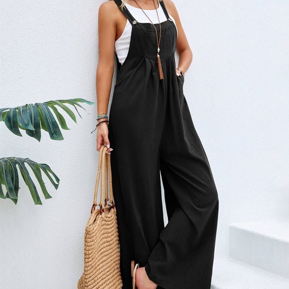 Pants - Black Pocket Gathered Overalls - Size XXL